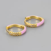 Enamel Oval Earrings/Pink