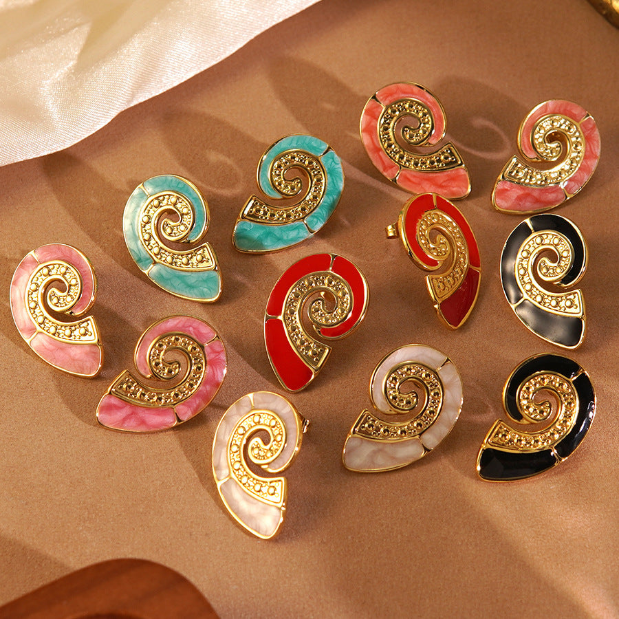 Sweet Conch Earrings For Women In 304 Stainless Steel With Enamel Craft