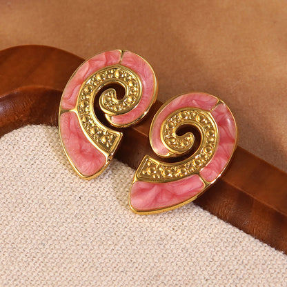 Sweet Conch Earrings For Women In 304 Stainless Steel With Enamel Craft