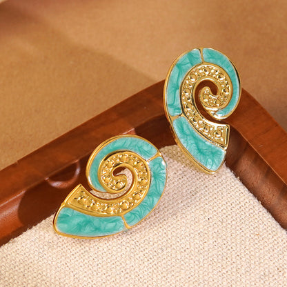 Sweet Conch Earrings For Women In 304 Stainless Steel With Enamel Craft