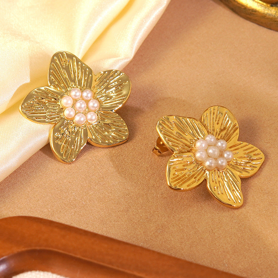Flowers For Women Stud Earrings In 304 Stainless Steel, Steel Color