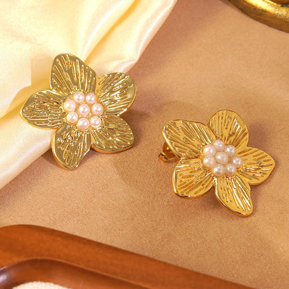 Flowers For Women Stud Earrings In 304 Stainless Steel, Steel Color