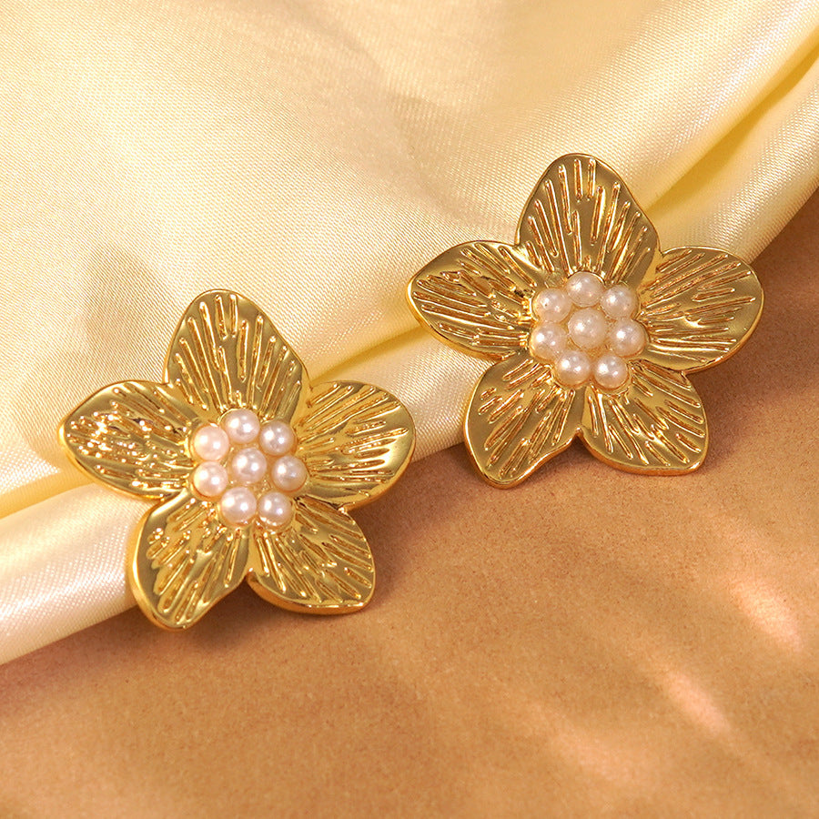 Flowers For Women Stud Earrings In 304 Stainless Steel, Steel Color