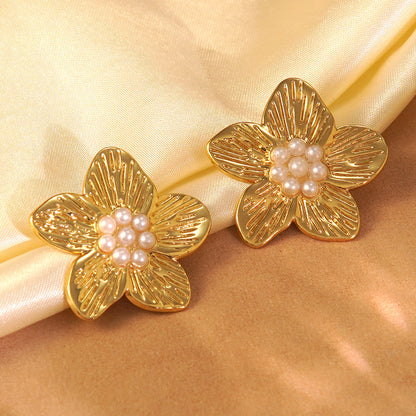 Flowers For Women Stud Earrings In 304 Stainless Steel, Steel Color