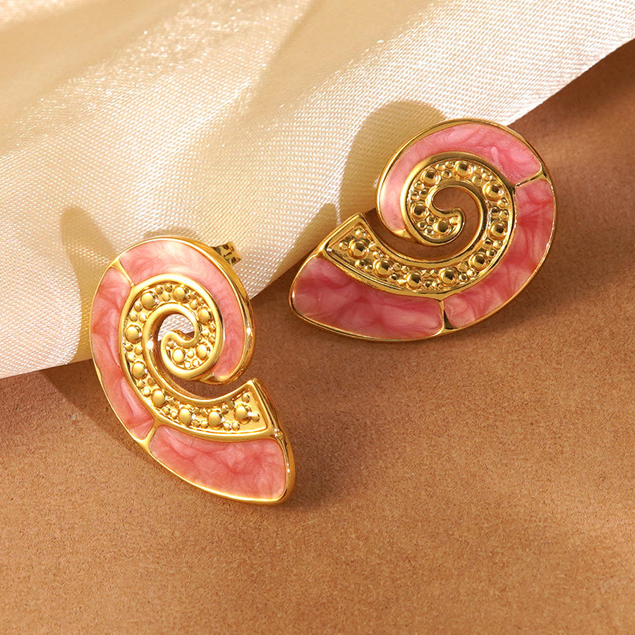 Sweet Conch Earrings For Women In 304 Stainless Steel With Enamel Craft