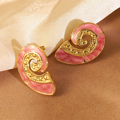 Sweet Conch Earrings For Women In 304 Stainless Steel With Enamel Craft