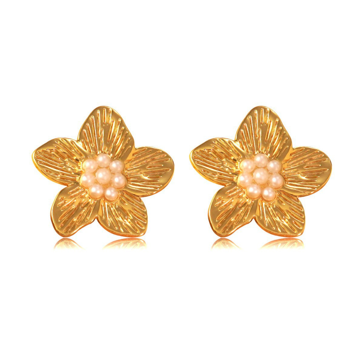 Flowers For Women Stud Earrings In 304 Stainless Steel, Steel Color