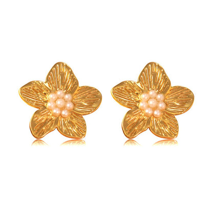 Flowers For Women Stud Earrings In 304 Stainless Steel, Steel Color