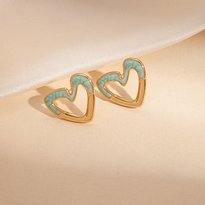 Heart Shape Enamel Stud Earrings For Women Made Of Durable Titanium Steel