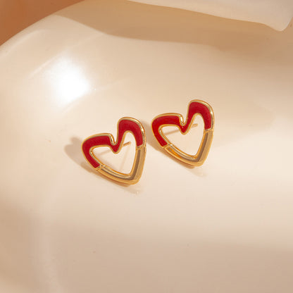 Heart Shape Enamel Stud Earrings For Women Made Of Durable Titanium Steel