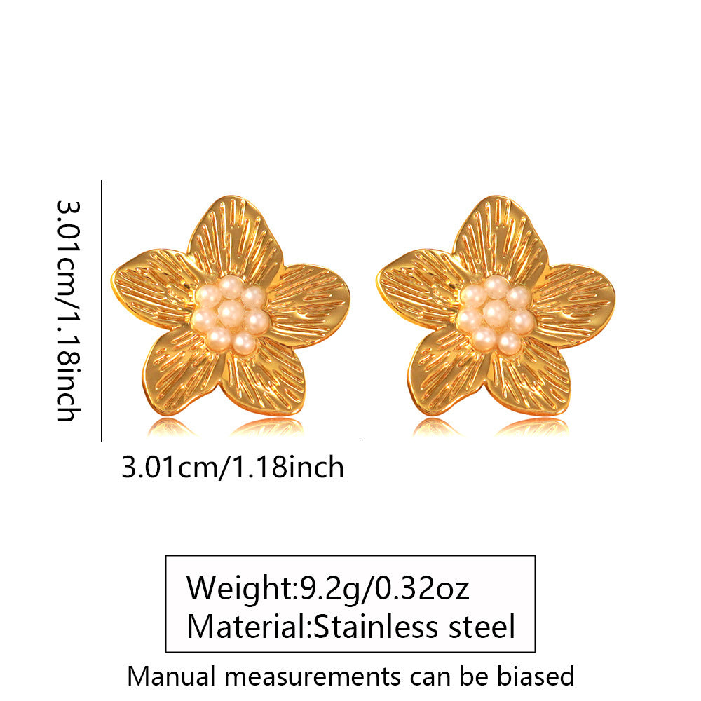 Flowers For Women Stud Earrings In 304 Stainless Steel, Steel Color