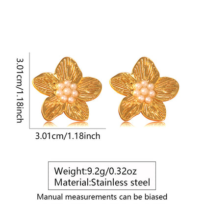Flowers For Women Stud Earrings In 304 Stainless Steel, Steel Color