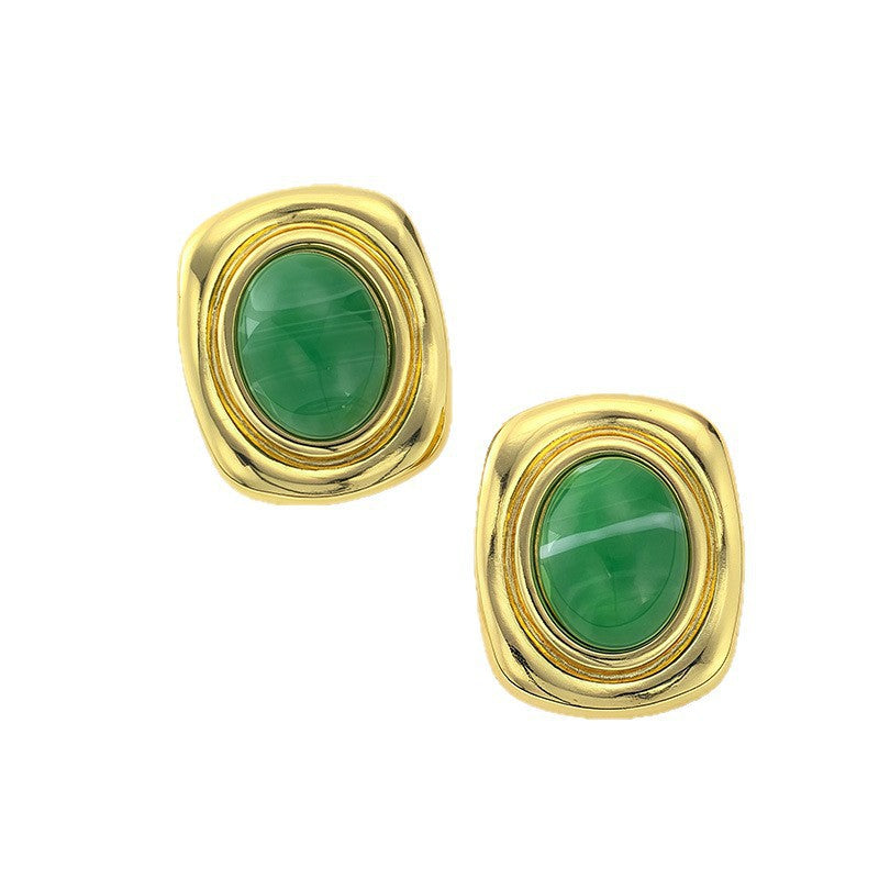 For Women Shell Stud Earrings In Green, Made Of 304 Stainless Steel With Electroplated Gold Plating