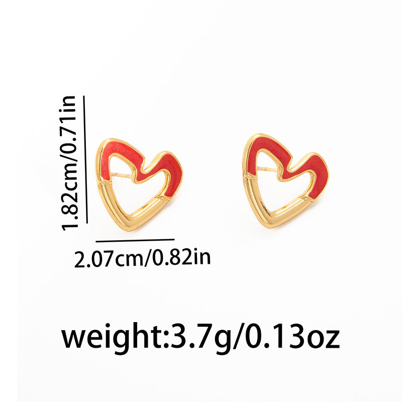 Heart Shape Enamel Stud Earrings For Women Made Of Durable Titanium Steel