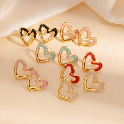 Heart Shape Enamel Stud Earrings For Women Made Of Durable Titanium Steel