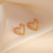 Pink Gold Hollow Heart Stud Earrings 1646