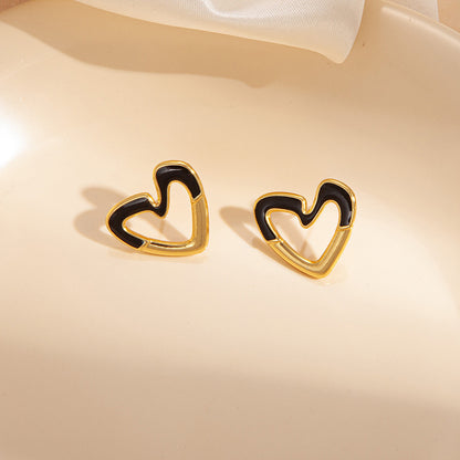 Heart Shape Enamel Stud Earrings For Women Made Of Durable Titanium Steel