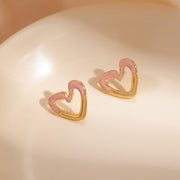 Purple Gold Hollow Heart Earrings 1651