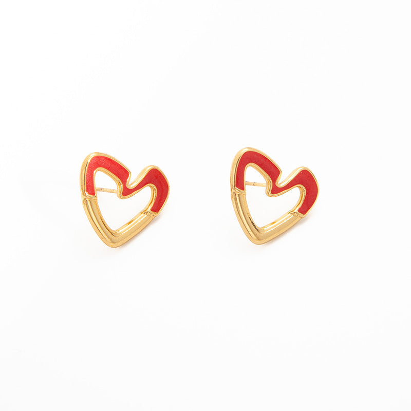Heart Shape Enamel Stud Earrings For Women Made Of Durable Titanium Steel
