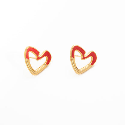 Heart Shape Enamel Stud Earrings For Women Made Of Durable Titanium Steel