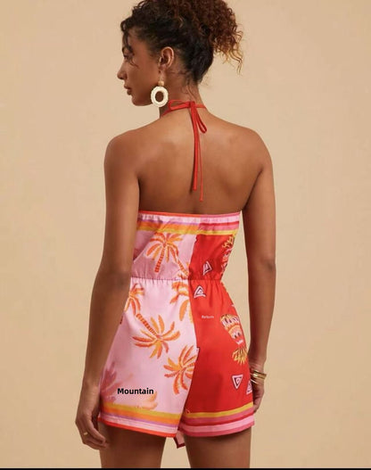 Simple Style Women's Floral Romper Shorts For Daily Wear, Made With Polyester Fabric Featuring Printing Craft