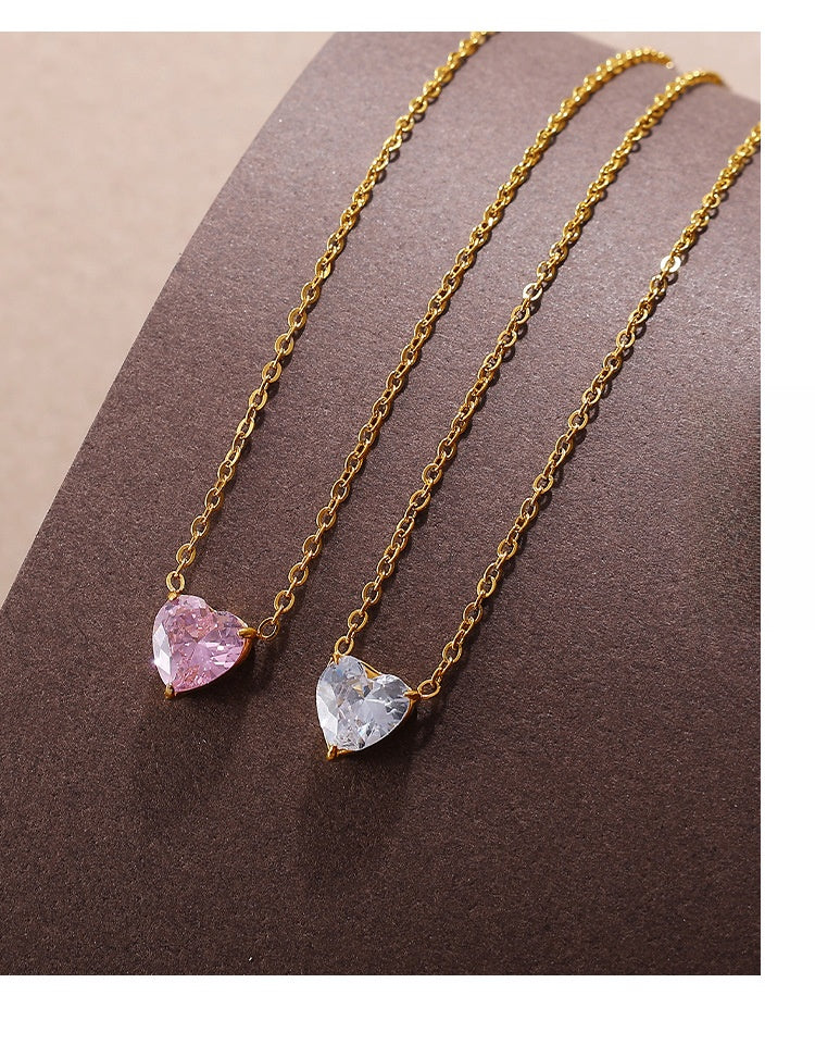 Rose Gold Plated Stainless Steel Necklace Ladies Irregular Color Collision Heart Pendant French Jewelry