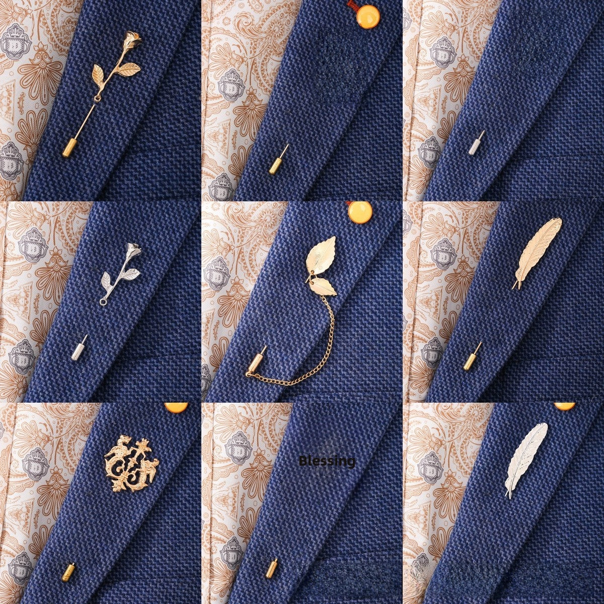 Silver Men's Lapel Pin Suit Style With Chain Zinc Alloy Animal Lapel Brooch Jewelry