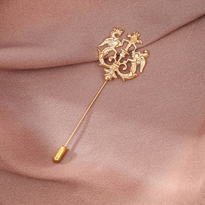 Silver Men's Lapel Pin Suit Style With Chain Zinc Alloy Animal Lapel Brooch Jewelry