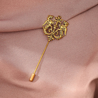 Silver Men's Lapel Pin Suit Style With Chain Zinc Alloy Animal Lapel Brooch Jewelry