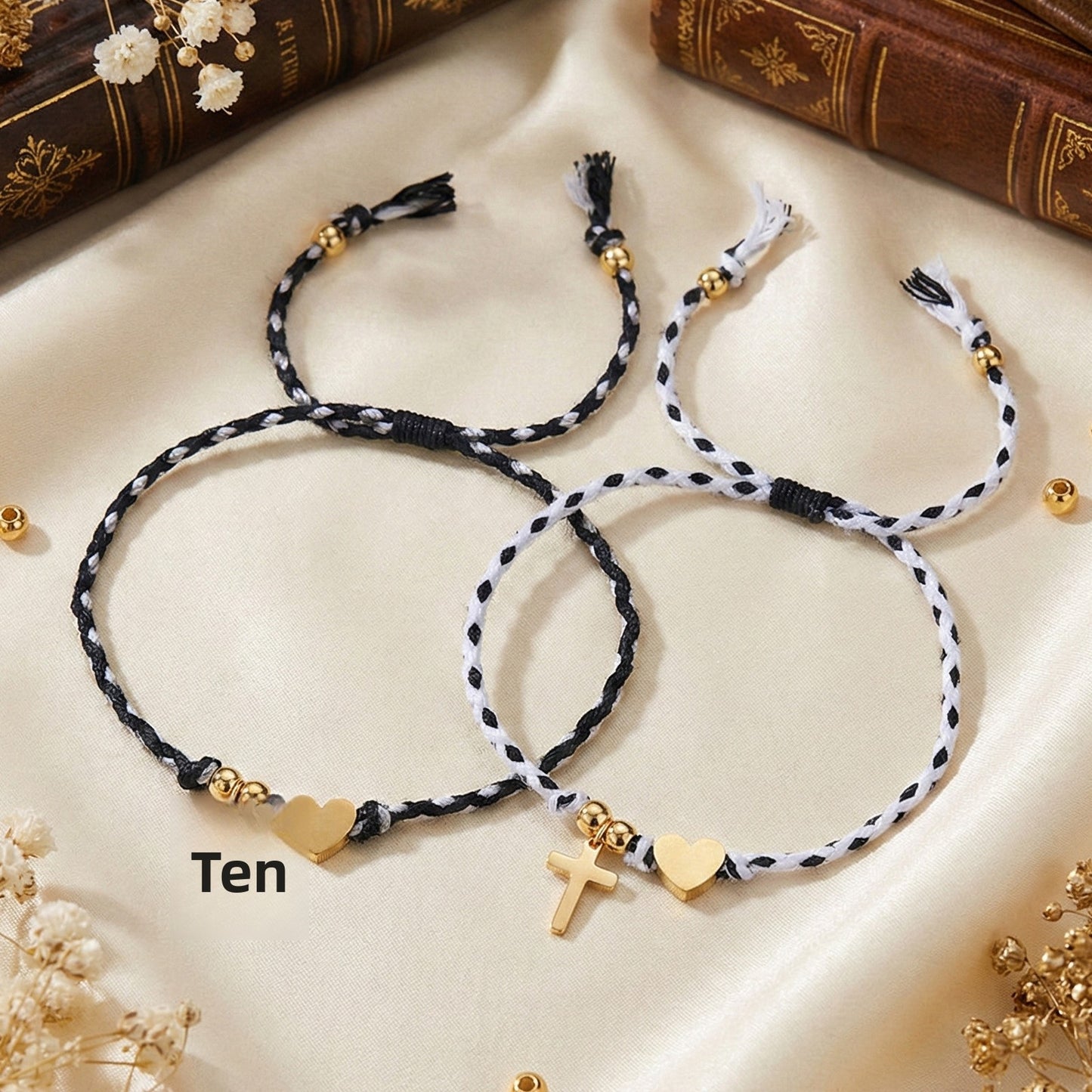 A Pair Of Adjustable Double-layer Braided Rope Bracelet Heart Pendant Accessories Suitable For Dinner Date British Style Minimalist Style