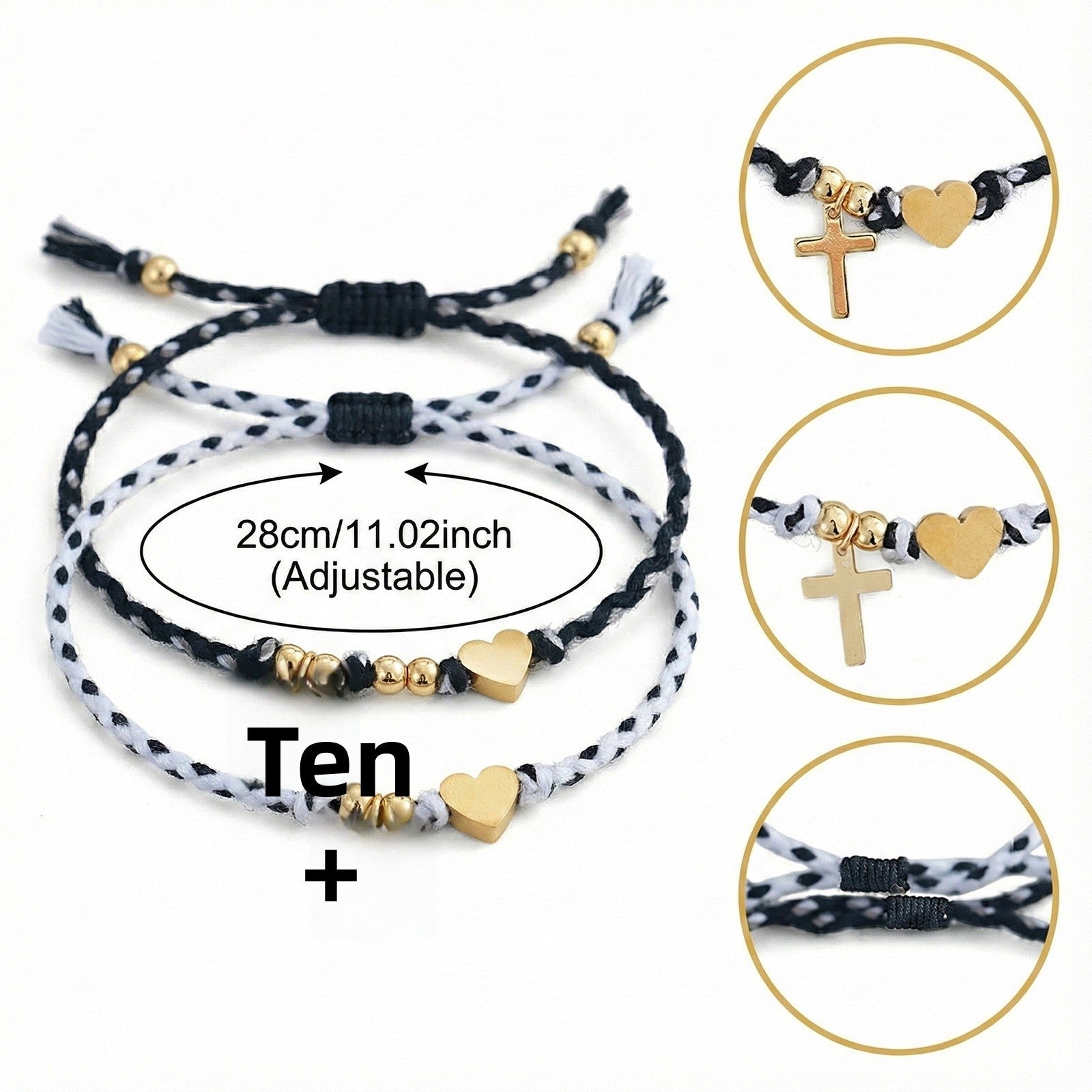 A Pair Of Adjustable Double-layer Braided Rope Bracelet Heart Pendant Accessories Suitable For Dinner Date British Style Minimalist Style