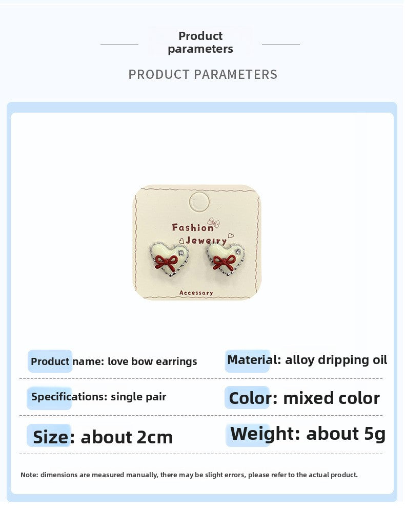 Silver Heart-shaped Bowknot Earring Set For Women Simple Jewelry Accessories