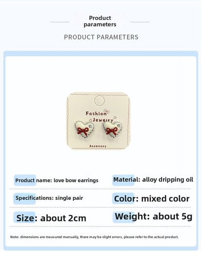 Silver Heart-shaped Bowknot Earring Set For Women Simple Jewelry Accessories