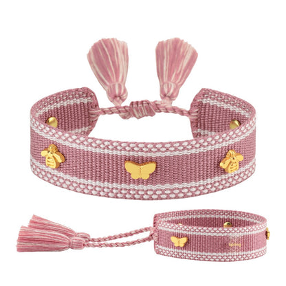 Butterfly Alloy Woven Handmade Tassel Bracelet For Women Simple Handmade Rope Bracelet For Daily Wear