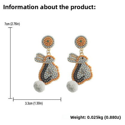 Handmade Easter Bunny Bead Earrings Holiday Color Block Diamond Inlaid Women's Party Jewelry
