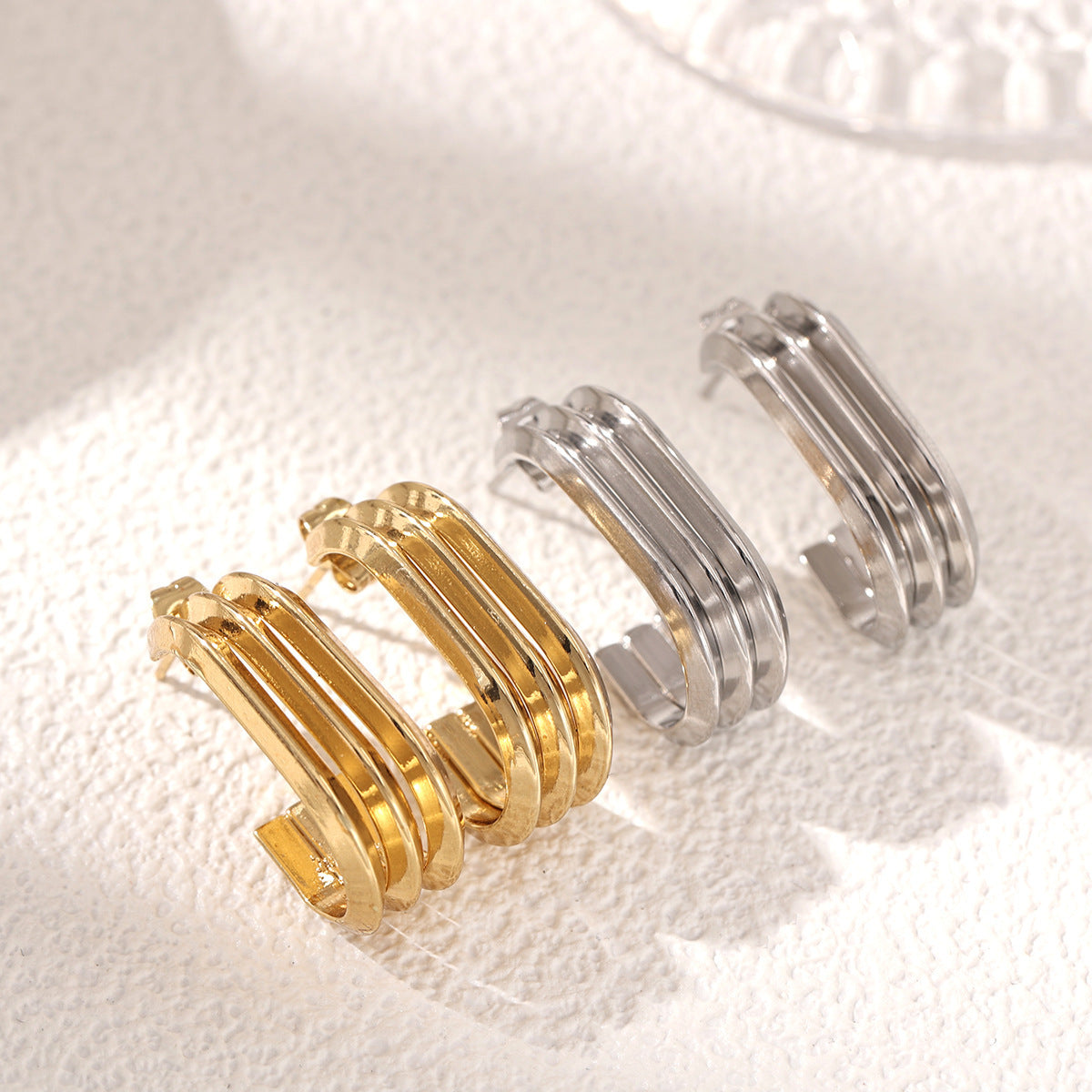 Color Block Earrings For Women In Golden Titanium Steel