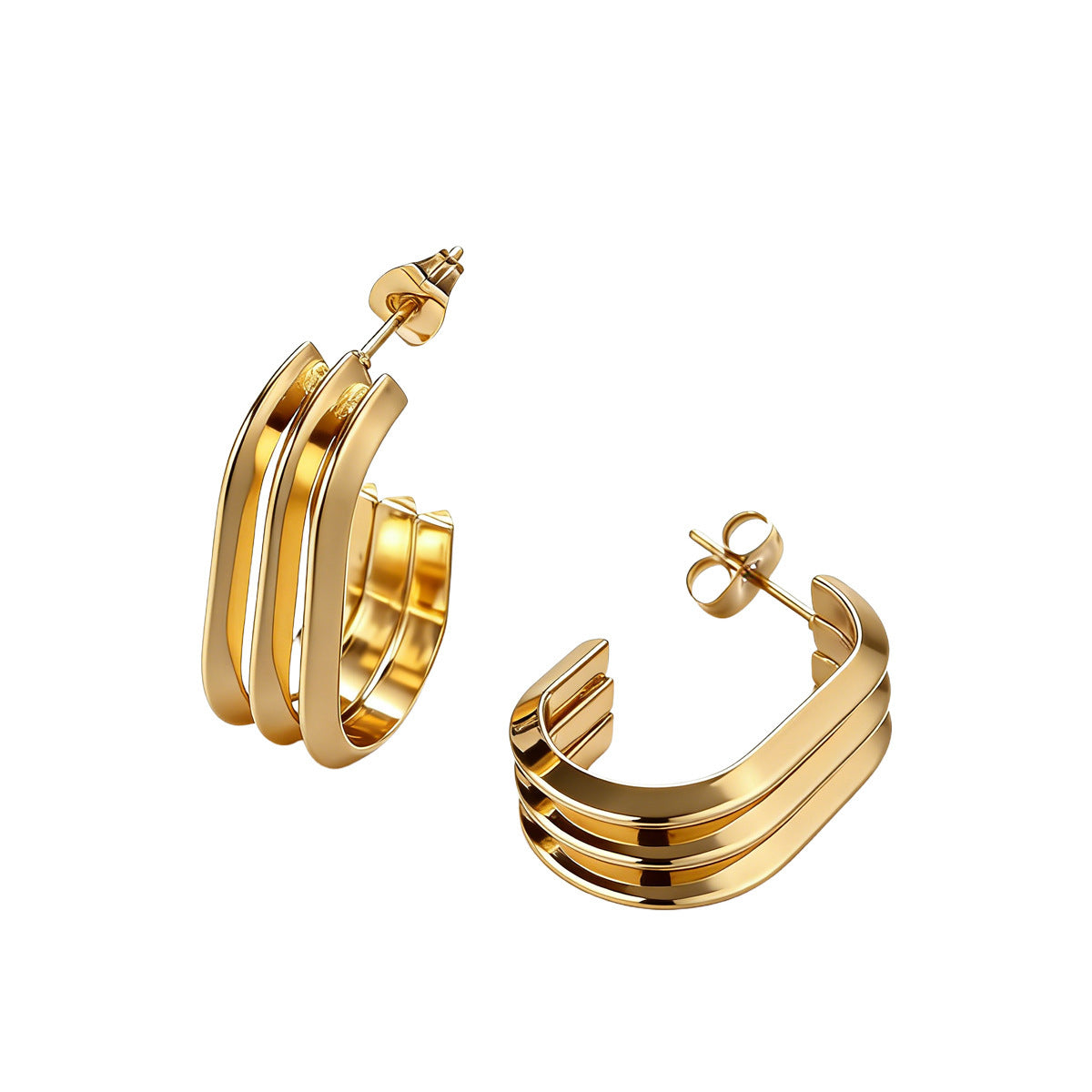 Color Block Earrings For Women In Golden Titanium Steel