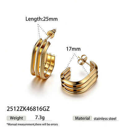 Color Block Earrings For Women In Golden Titanium Steel