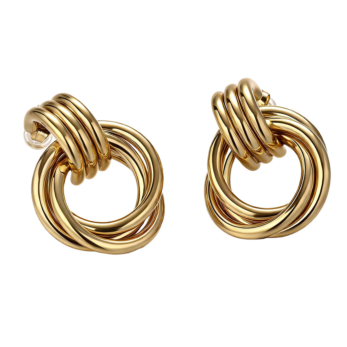 Geometric Stud Earrings For Women In Golden Titanium Steel