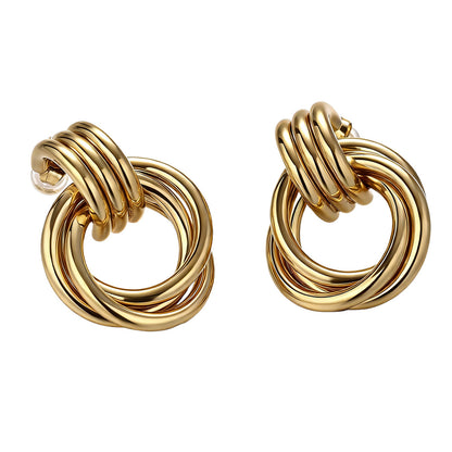 Geometric Stud Earrings For Women In Golden Titanium Steel