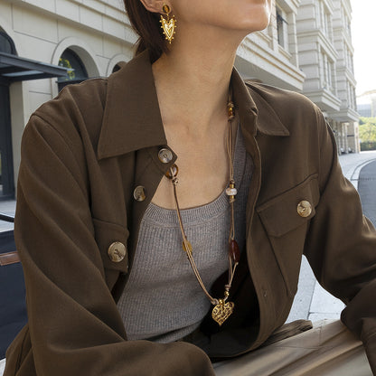Heart Shape Pendant Necklace For Women In Durable Titanium Steel, Featuring Elegant Steel Color Finish