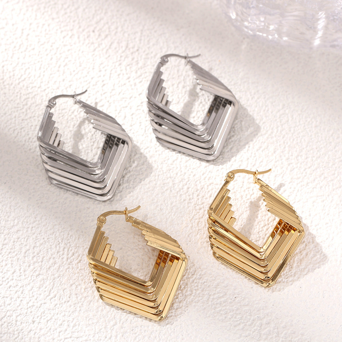 Irregular Stud Earrings For Women Made Of Durable Titanium Steel In Elegant Golden Color