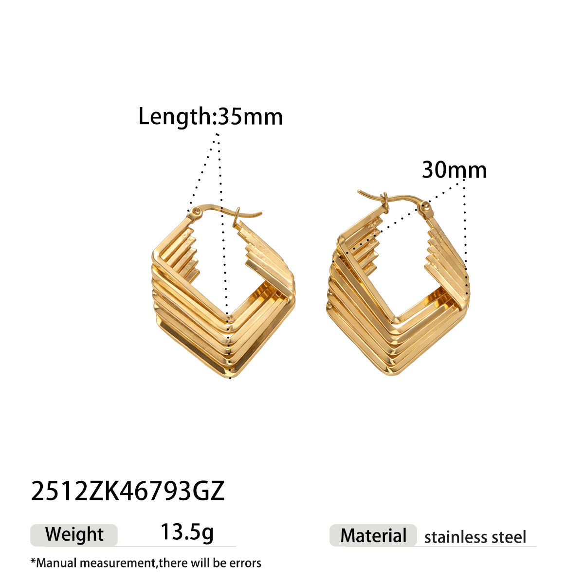 Irregular Stud Earrings For Women Made Of Durable Titanium Steel In Elegant Golden Color