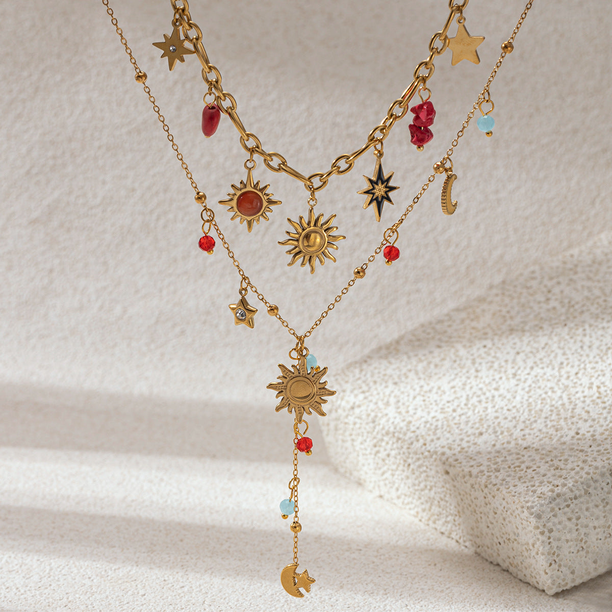 For Multi Charms Necklace In Steel Color, Stylish And Durable Accessory