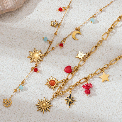 For Multi Charms Necklace In Steel Color, Stylish And Durable Accessory