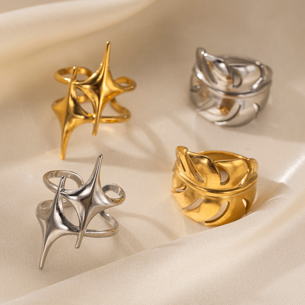 Leaf Pattern Earrings For Women In Golden Titanium Steel