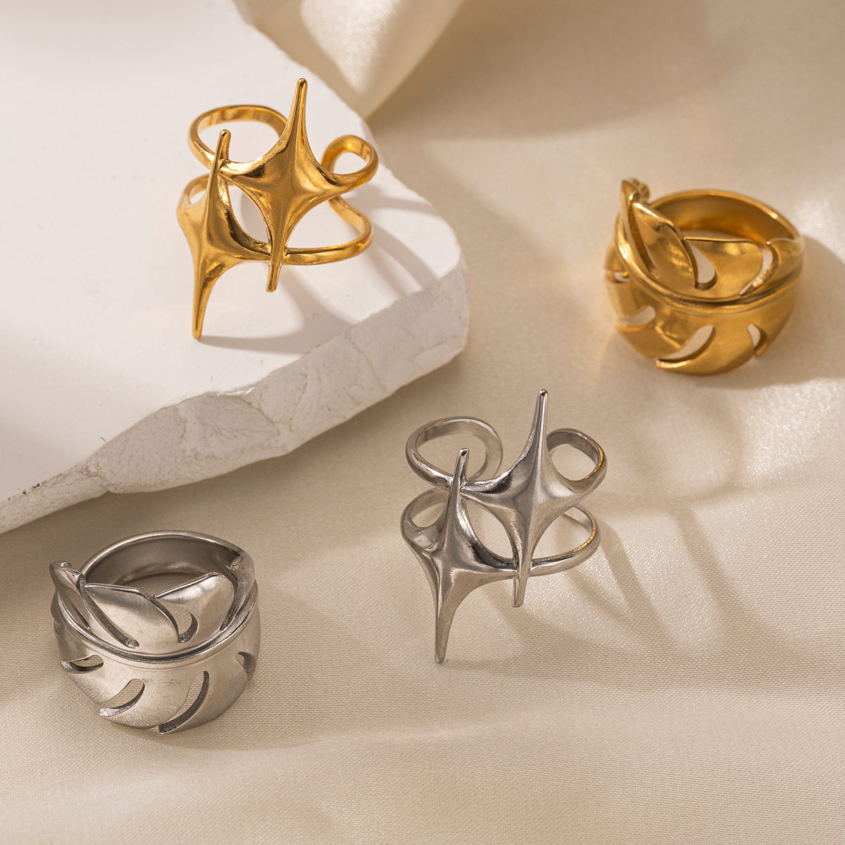 Leaf Pattern Earrings For Women In Golden Titanium Steel