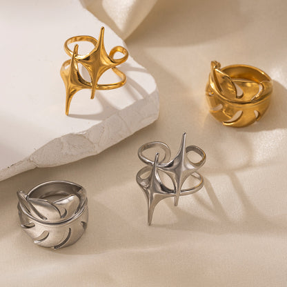 Leaf Pattern Earrings For Women In Golden Titanium Steel