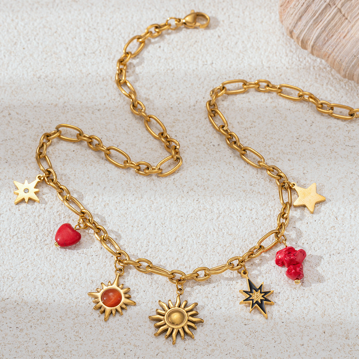 For Multi Charms Necklace In Steel Color, Stylish And Durable Accessory