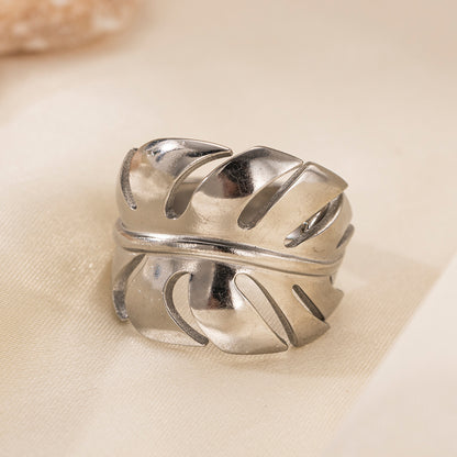 Leaf Pattern Earrings For Women In Golden Titanium Steel
